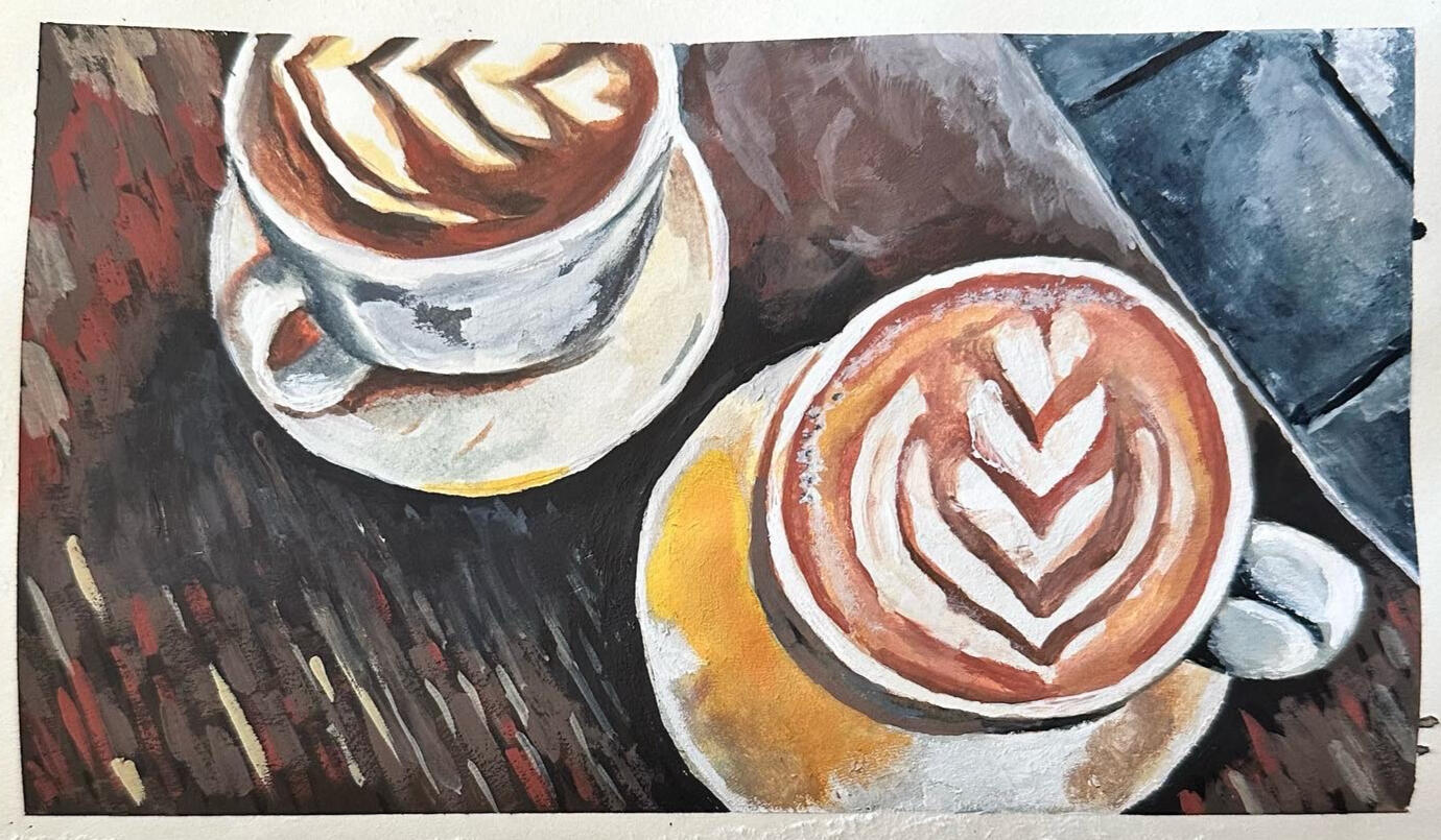 Latte study, gouache on paper
